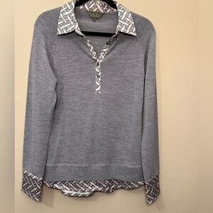Goode Rider 100% Merino Wool Gray Satin Collar Lined Sweater Size Medium